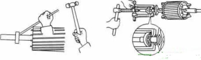 圖1-1-3使用拉拔器拆卸軸承。圖1-1-4取下軸承的絲錐